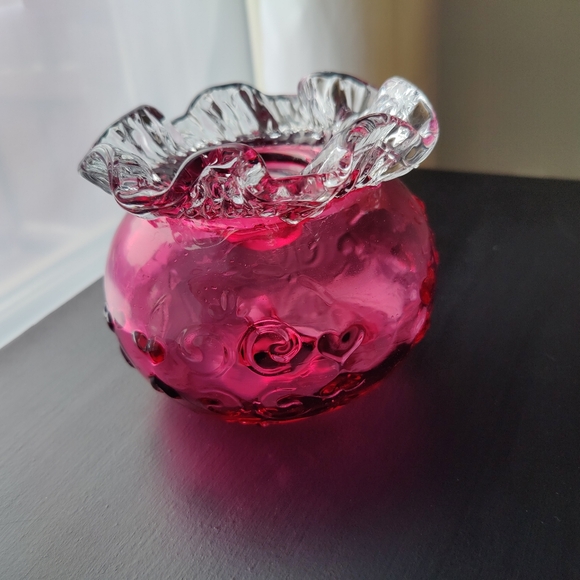 Cranberry Glass Candle Holder with Ruffled Edge - Picture 12 of 13